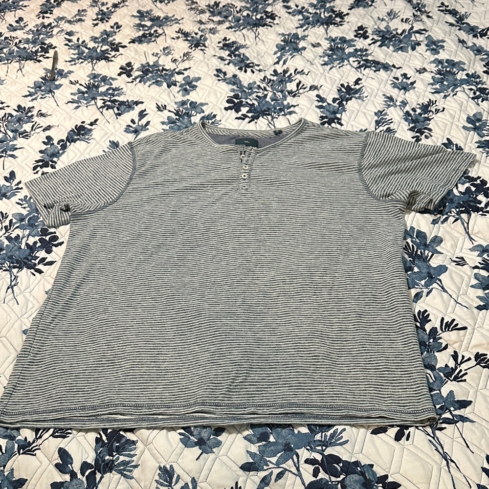 Original Supersoft by Bruno Milano Striped Green Short Sleeve Henley Shirt Sz M